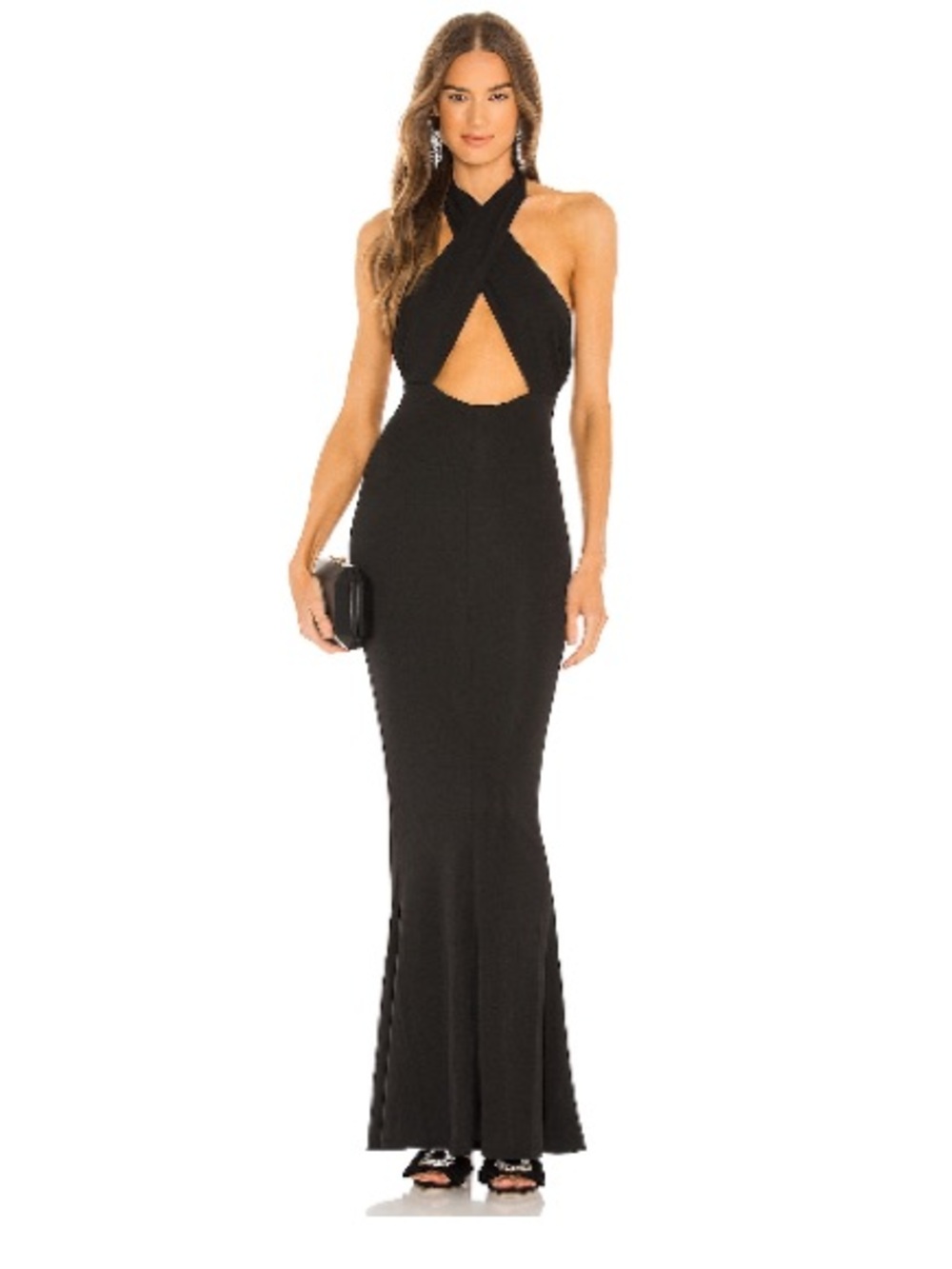 Michael Costello x Revolve Black Halter Cutout Evening Gown